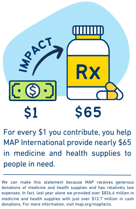 Over the course of our prior 3 fiscal years, for every $10 we spent, we provided more than $400 in medicine and health supplies to people in need.