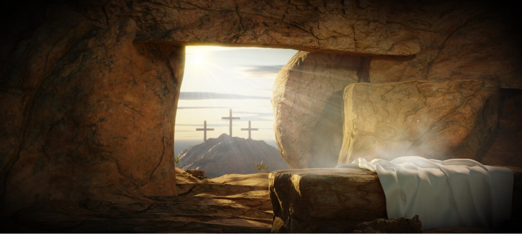 Tomb of Jesus with three crosses, highlighting Steve Stirling's Easter message of hope at MAP International