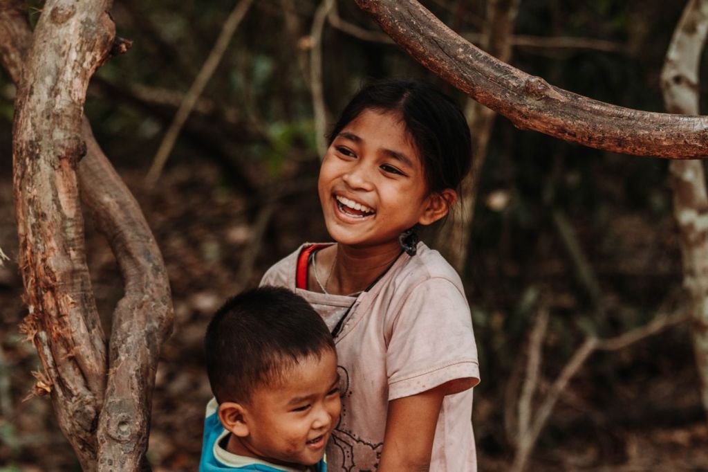 Rohingya refugee children in a forest