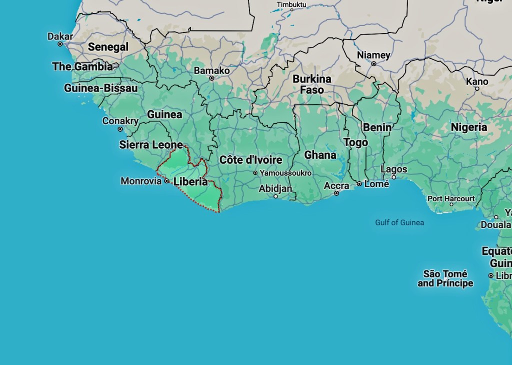 Liberia and West Africa map