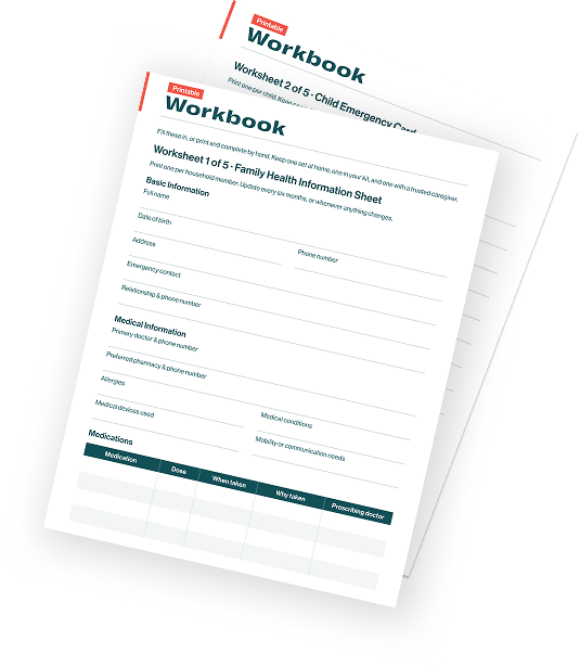 Printable worksheets from the Family Readiness Workbook